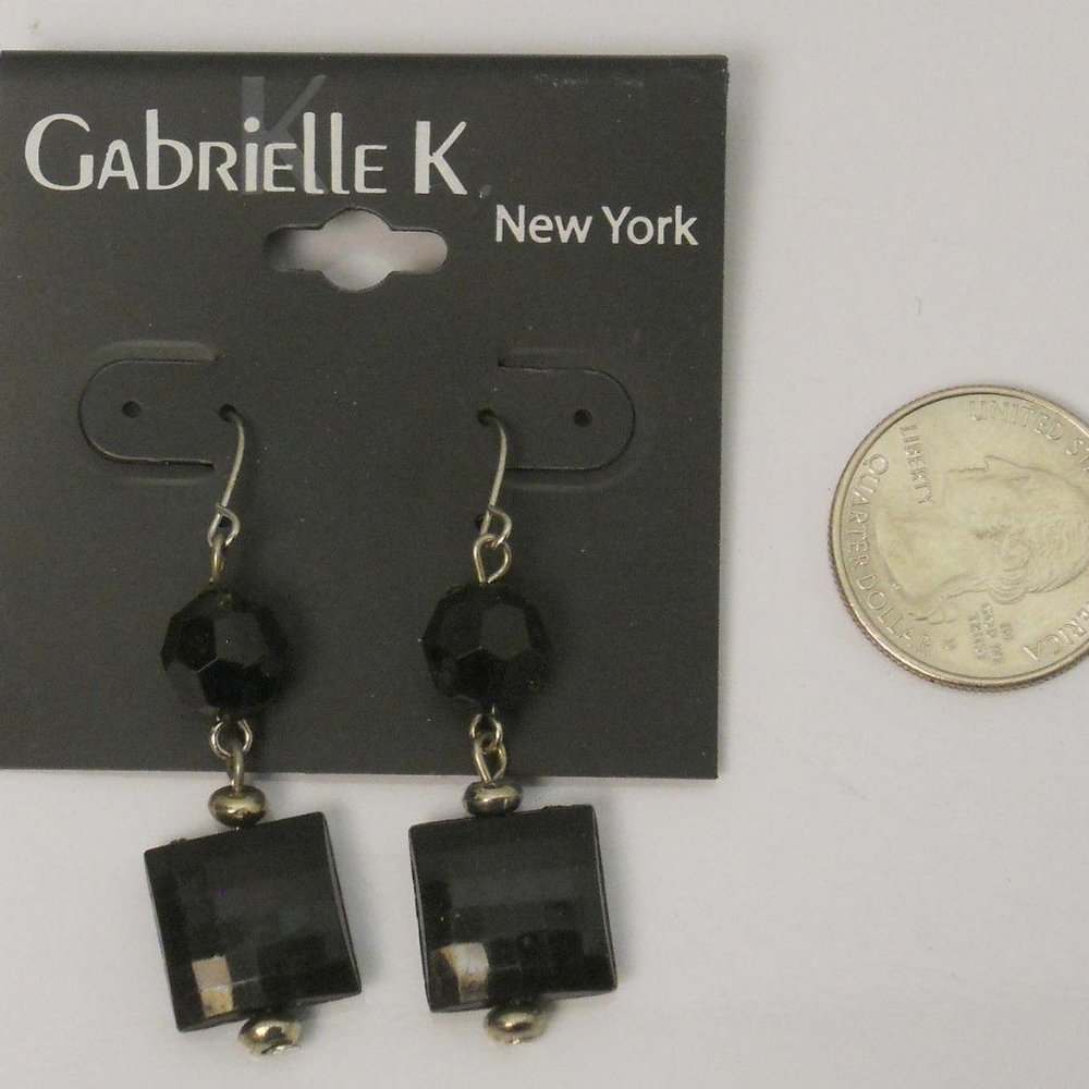 GABRIELLE K NEW YORK Earrings Drop Dangle Black Beads Hook Fasteners